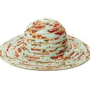 San Diego Hat Company, Floral Wide-Brim Sun Hat - Aqua, Red & Tan o/s